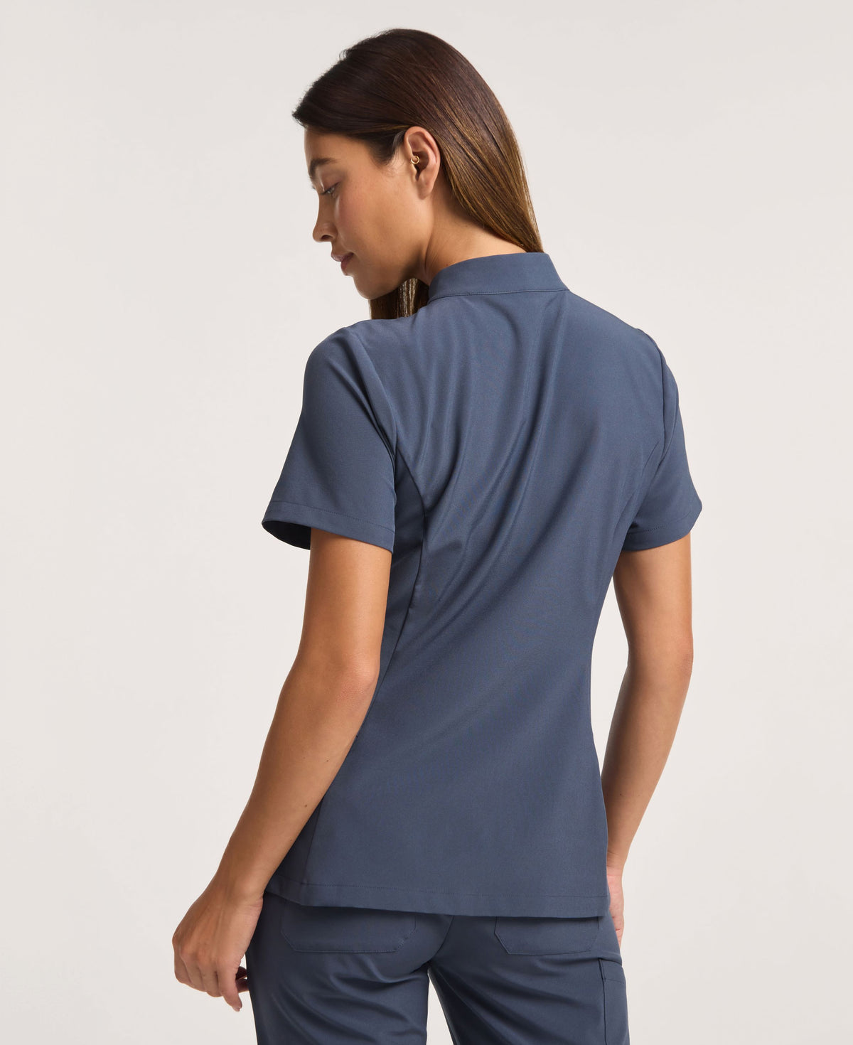 Jaanuu Alex Mock-Neck Scrub Top in Carbon Gray, product photo 6 of 6