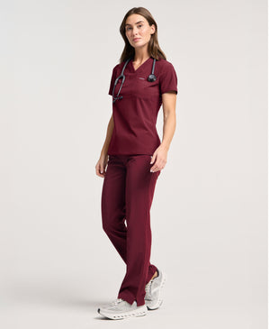 Jaanuu Harlow Slim 1-Pocket Scrub Top in Burgundy, product photo 1 of 6