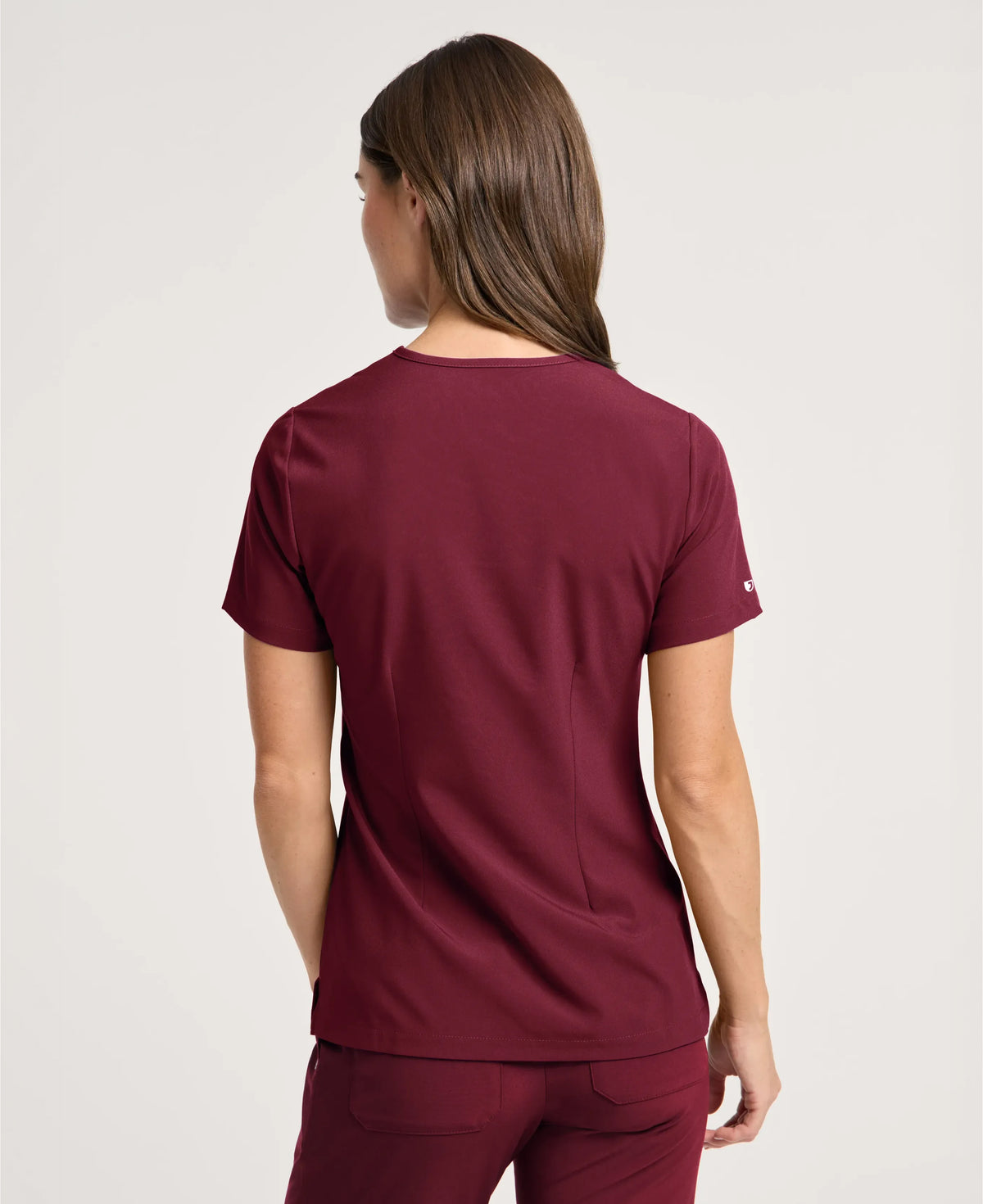 Jaanuu Harlow Slim 1-Pocket Scrub Top in Burgundy, product photo 5 of 6