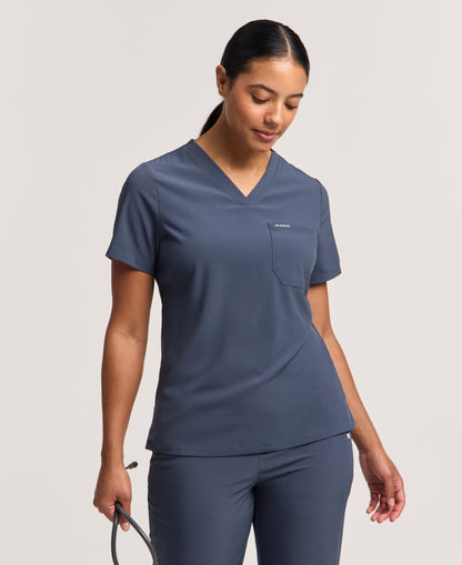 Jaanuu Harlow Slim 1-Pocket Scrub Top in Carbon Gray, product photo 2 of 6