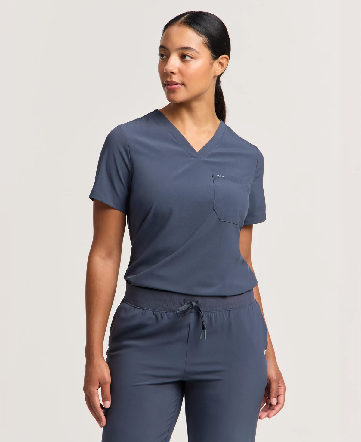 Jaanuu Harlow Slim 1-Pocket Scrub Top in Carbon Gray, product photo 3 of 6