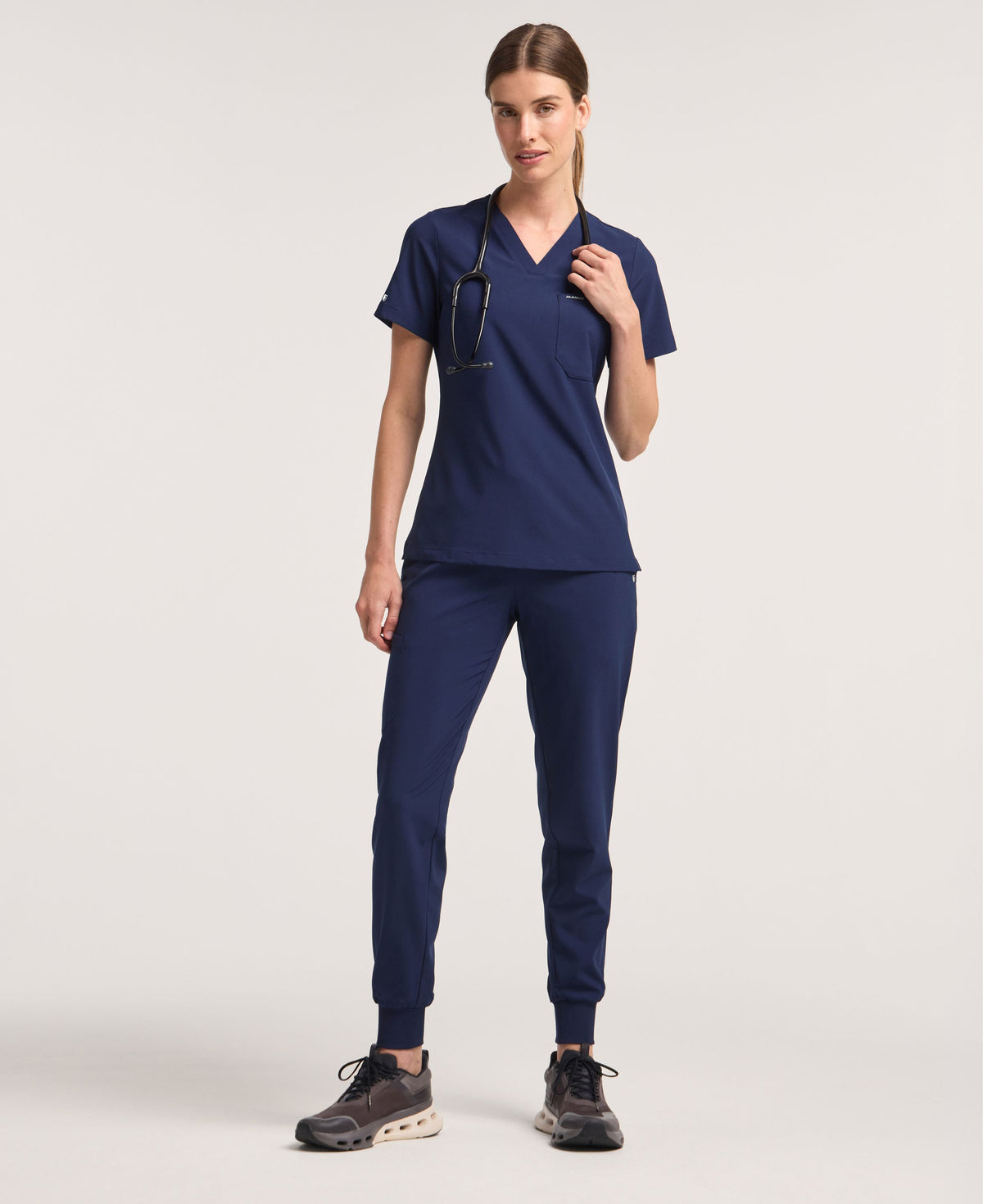 Jaanuu Harlow Slim 1-Pocket Scrub Top in Midnight Navy, product photo 3 of 6