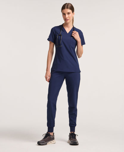 Jaanuu Harlow Slim 1-Pocket Scrub Top in Midnight Navy, product photo 3 of 6