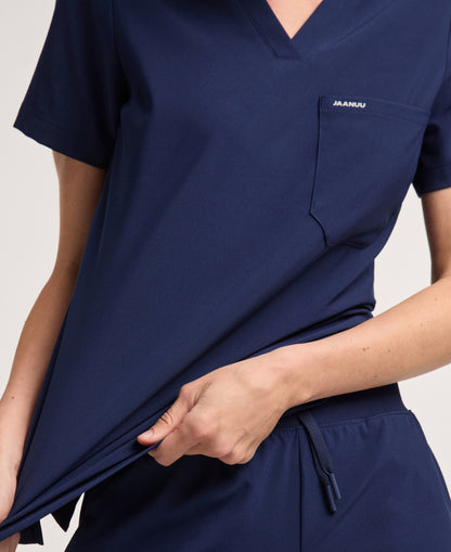 Jaanuu Harlow Slim 1-Pocket Scrub Top in Midnight Navy, product photo 5 of 6