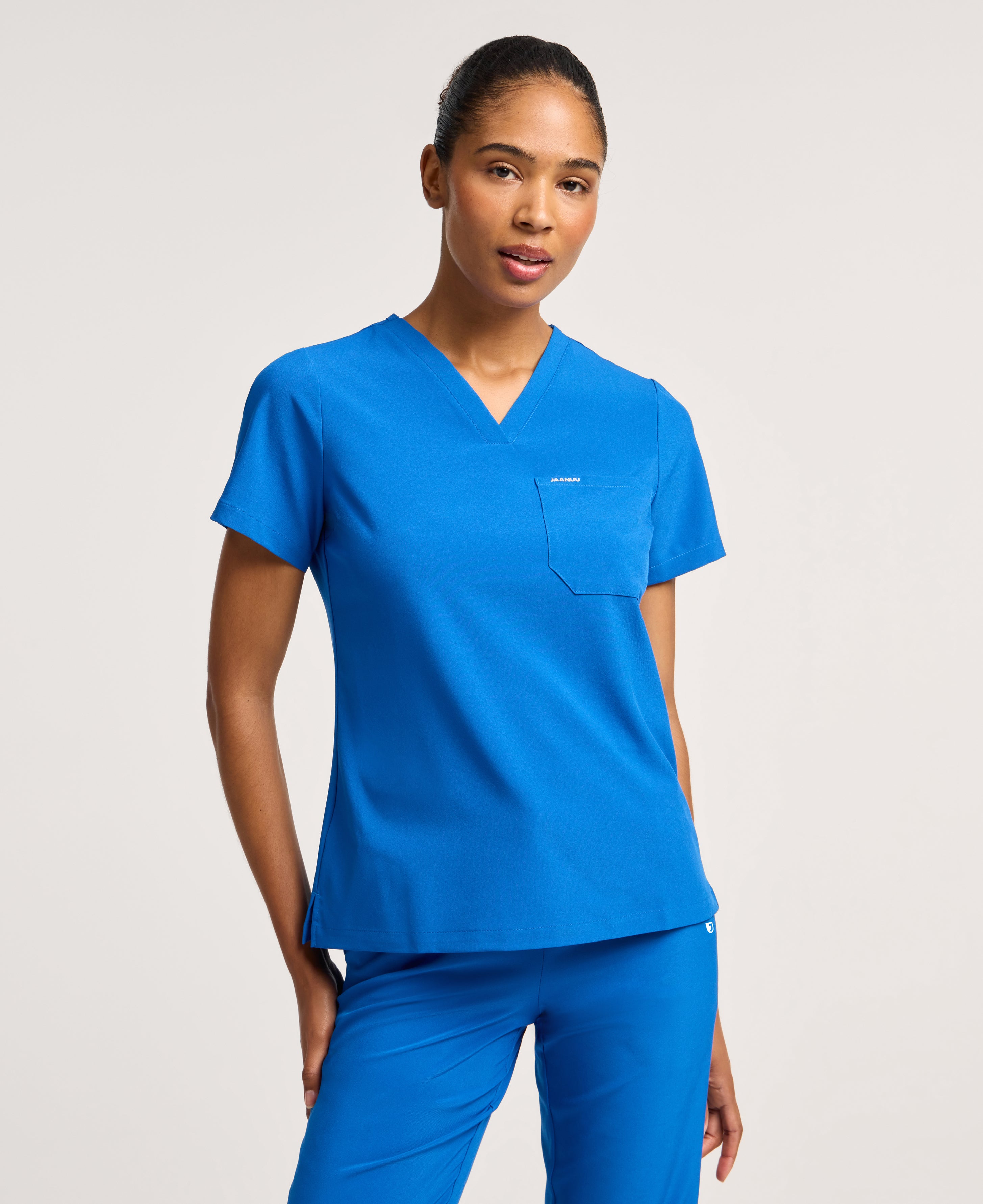 Jaanuu Harlow Slim 1-Pocket Scrub Top in Royal Blue, product photo 2 of 6