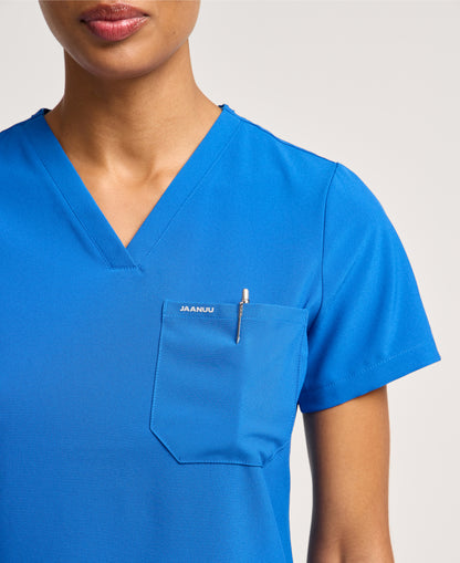 Jaanuu Harlow Slim 1-Pocket Scrub Top in Royal Blue, product photo 4 of 6
