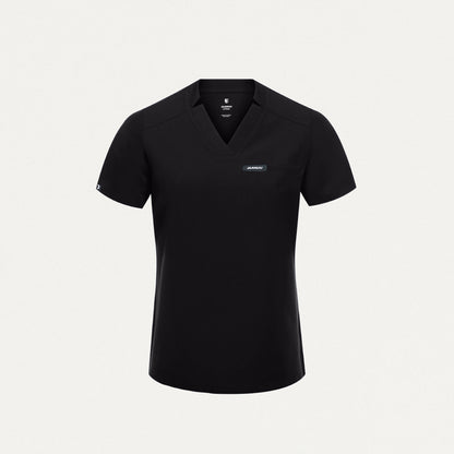 Helia Slim Tuck-In Notched V-Neck Scrub Top - Black