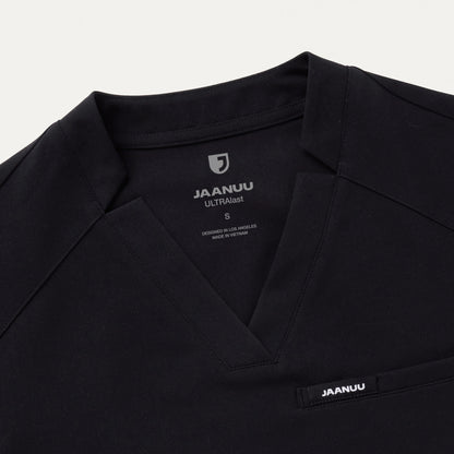 Helia Slim Tuck-In Notched V-Neck Scrub Top - Black