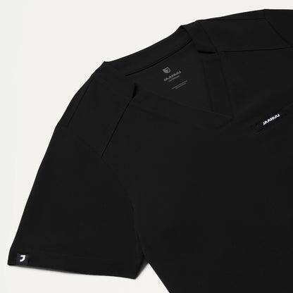 Helia Slim Tuck-In Notched V-Neck Scrub Top - Black
