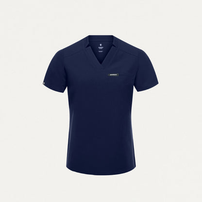 Helia Slim Tuck-In Notched V-Neck Scrub Top - Midnight Navy