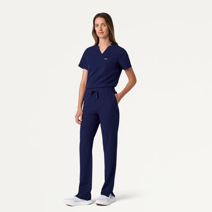 Helia Slim Tuck-In Notched V-Neck Scrub Top - Midnight Navy