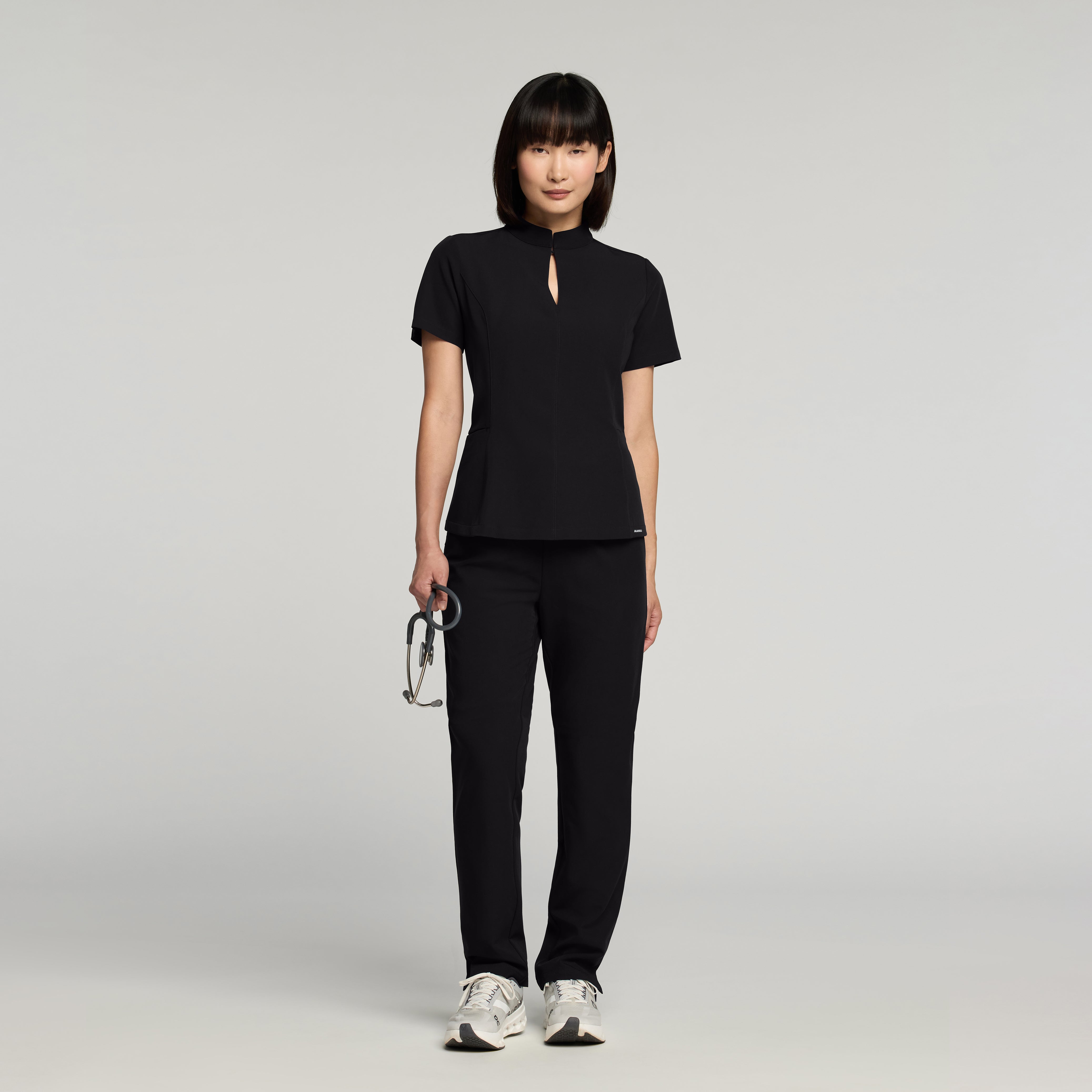 Aria Fit & Flare Scrub Top - Black
