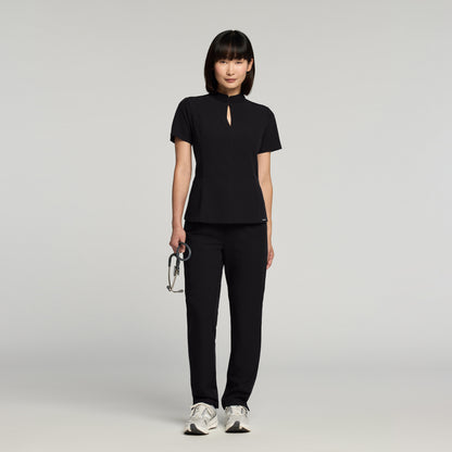 Aria Fit & Flare Scrub Top - Black