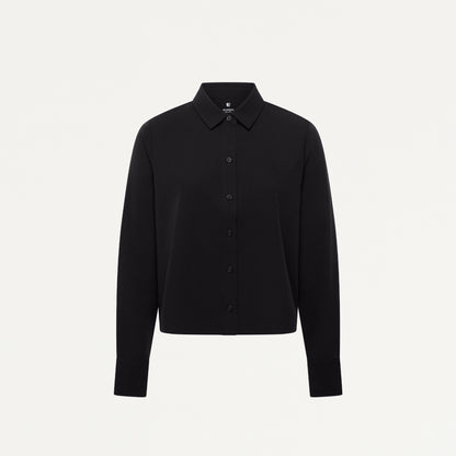 Kenna Cropped Button-Up Scrub Shirt - Black