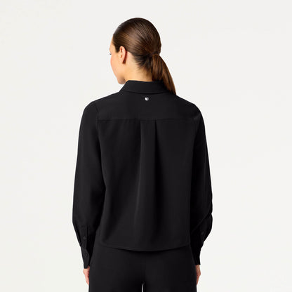 Kenna Cropped Button-Up Scrub Shirt - Black