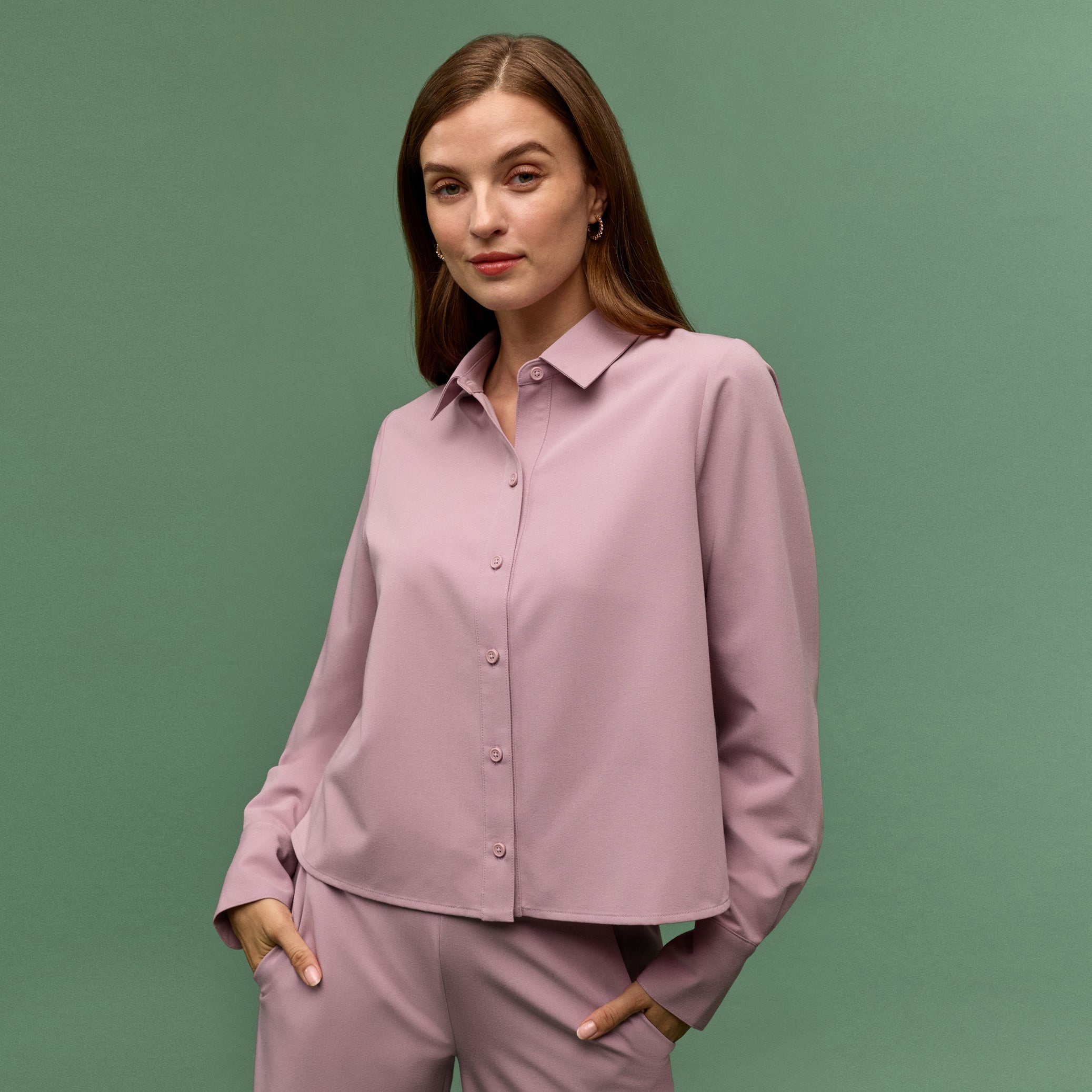 Kenna Cropped Button-Up Scrub Shirt - Blossom