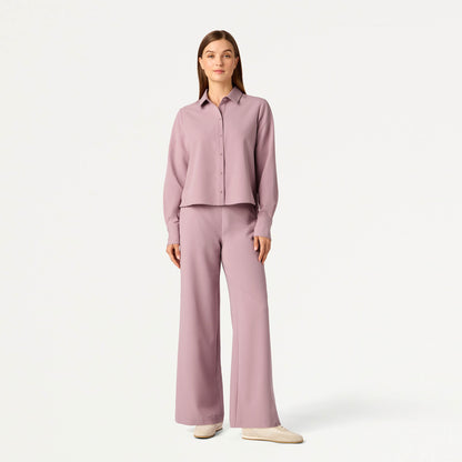 Kenna Cropped Button-Up Scrub Shirt - Blossom