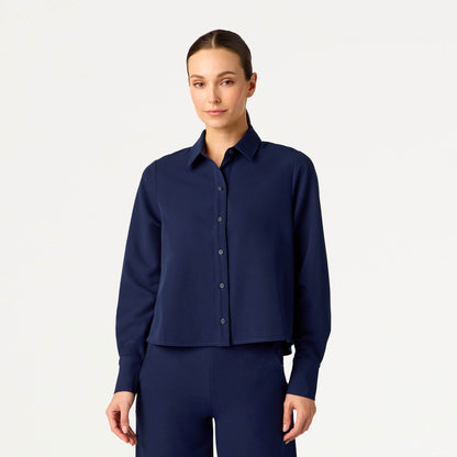Kenna Cropped Button-Up Scrub Shirt - Midnight Navy