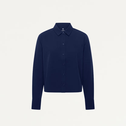 Kenna Cropped Button-Up Scrub Shirt - Midnight Navy