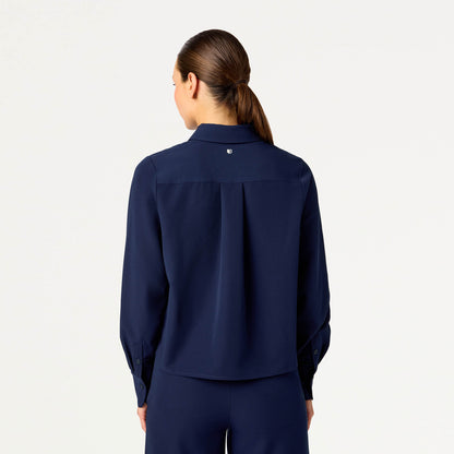 Kenna Cropped Button-Up Scrub Shirt - Midnight Navy