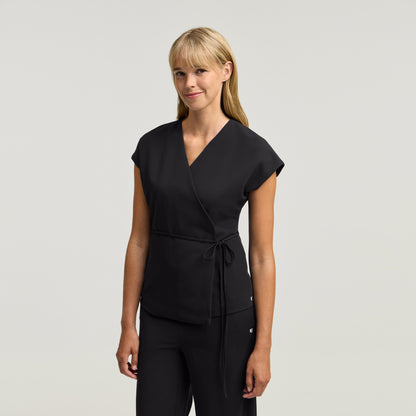 Zuri Wrap Scrub Top - Black