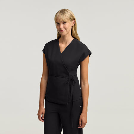 Zuri Wrap Scrub Top - Black – JAANUU