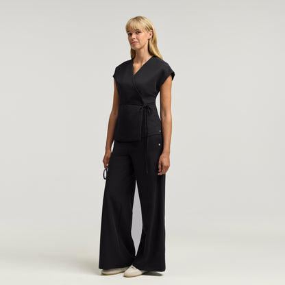 Zuri Wrap Scrub Top - Black