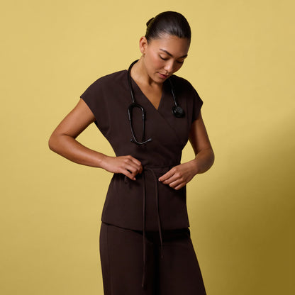Zuri Wrap Scrub Top - Espresso