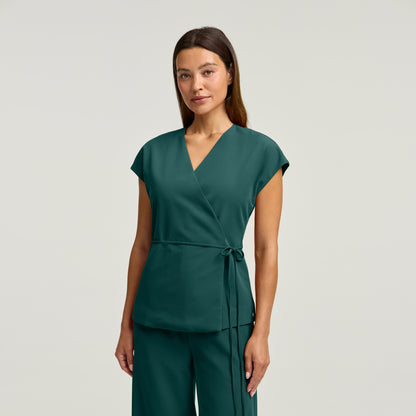 Zuri Wrap Scrub Top - Midnight Green