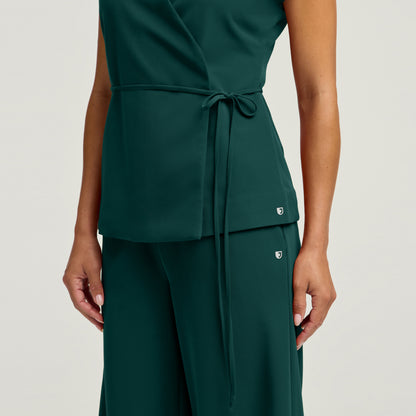 Zuri Wrap Scrub Top - Midnight Green