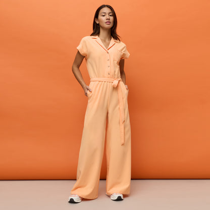 The Wide Leg Scrub Jumpsuit - Apricot