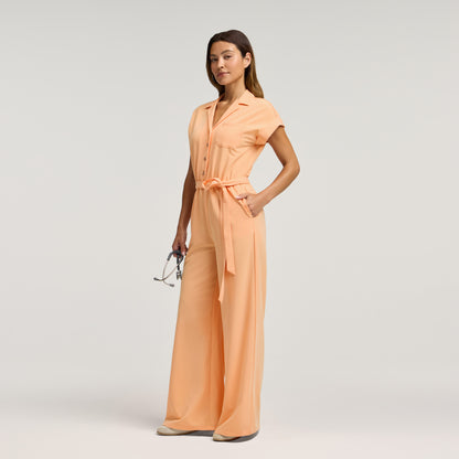 The Wide Leg Scrub Jumpsuit - Apricot