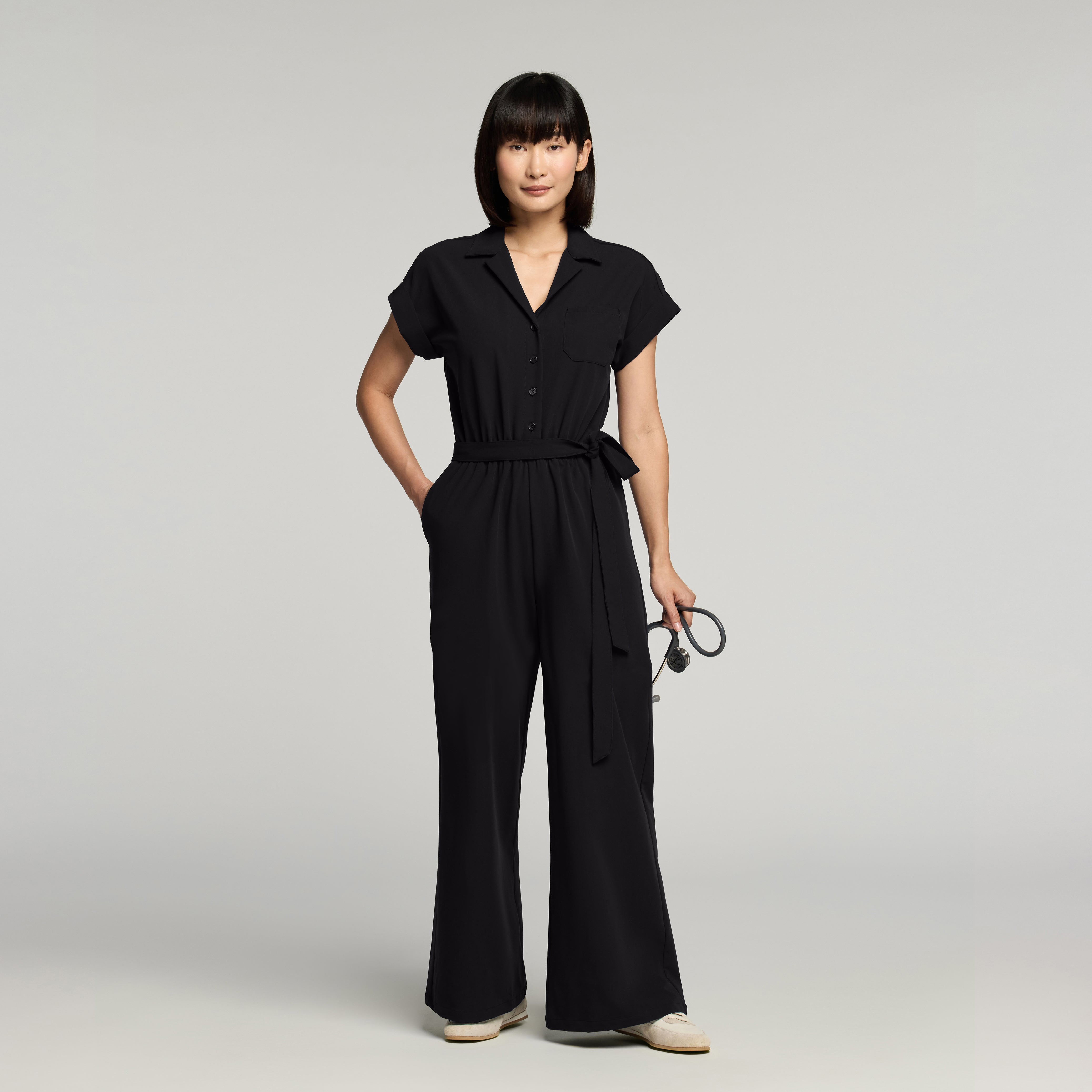 The Wide-Leg Scrub Jumpsuit - Black