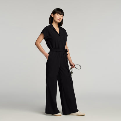 The Wide-Leg Scrub Jumpsuit - Black