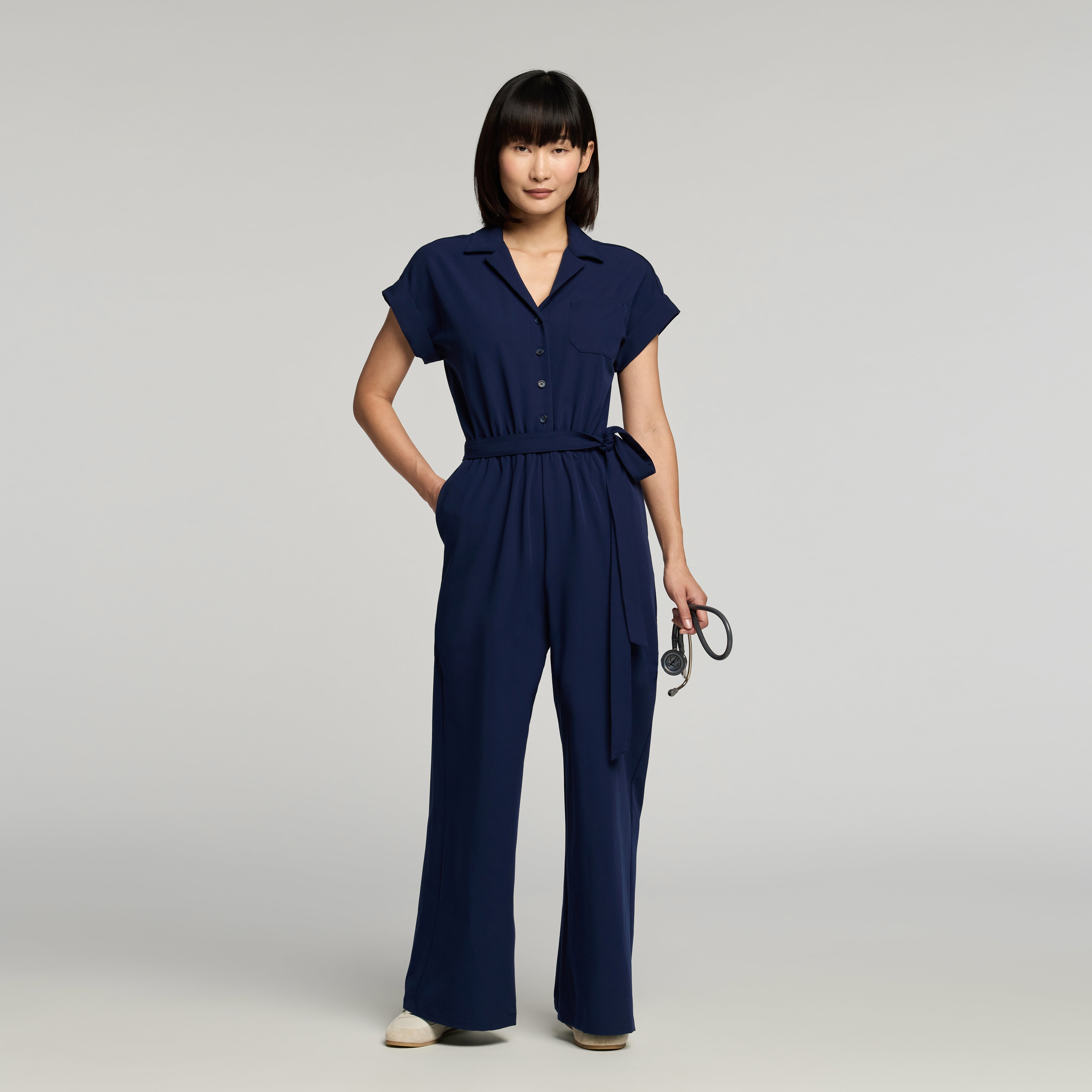 The Wide-Leg Scrub Jumpsuit - Midnight Navy