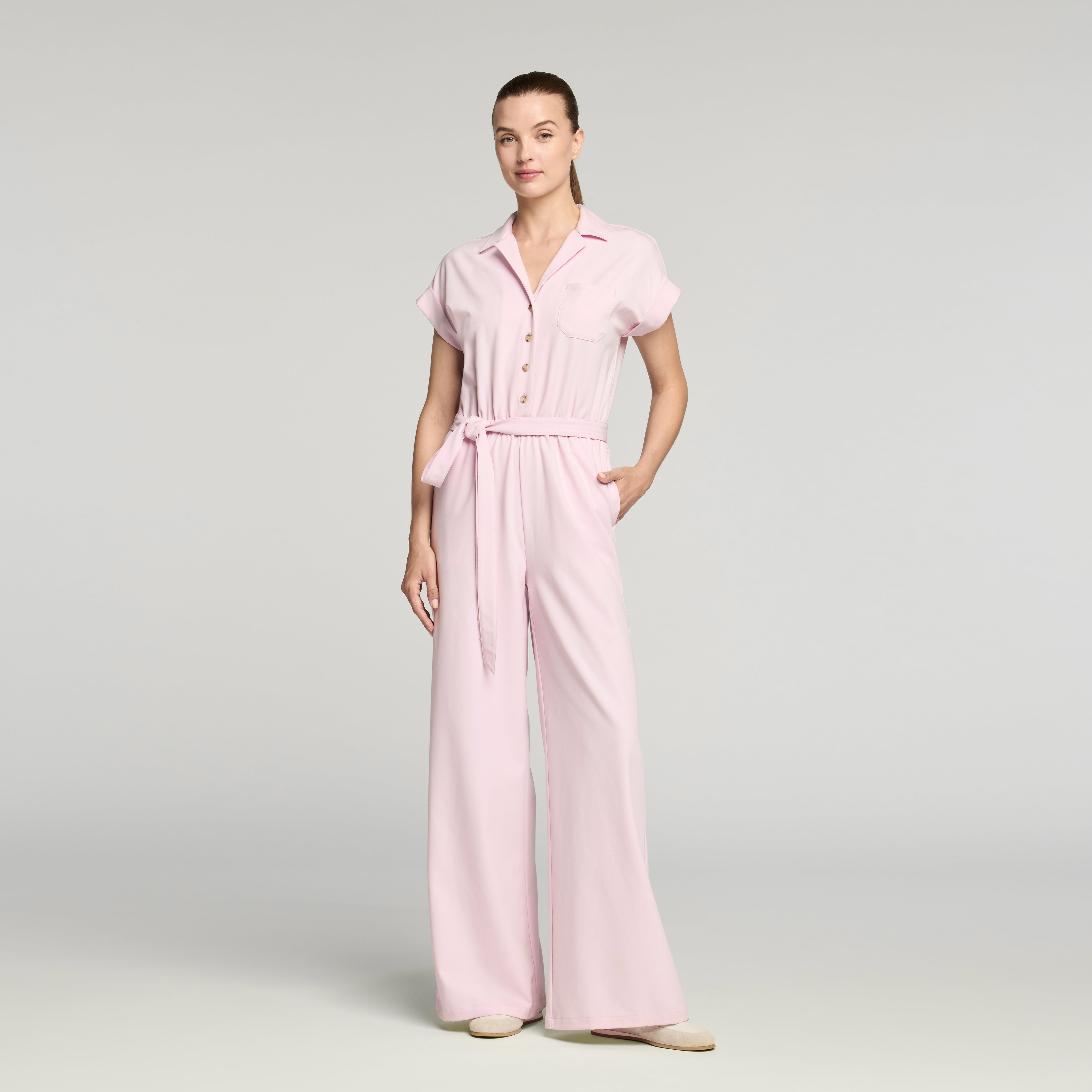 The Wide-Leg Scrub Jumpsuit - Rose Quartz – JAANUU