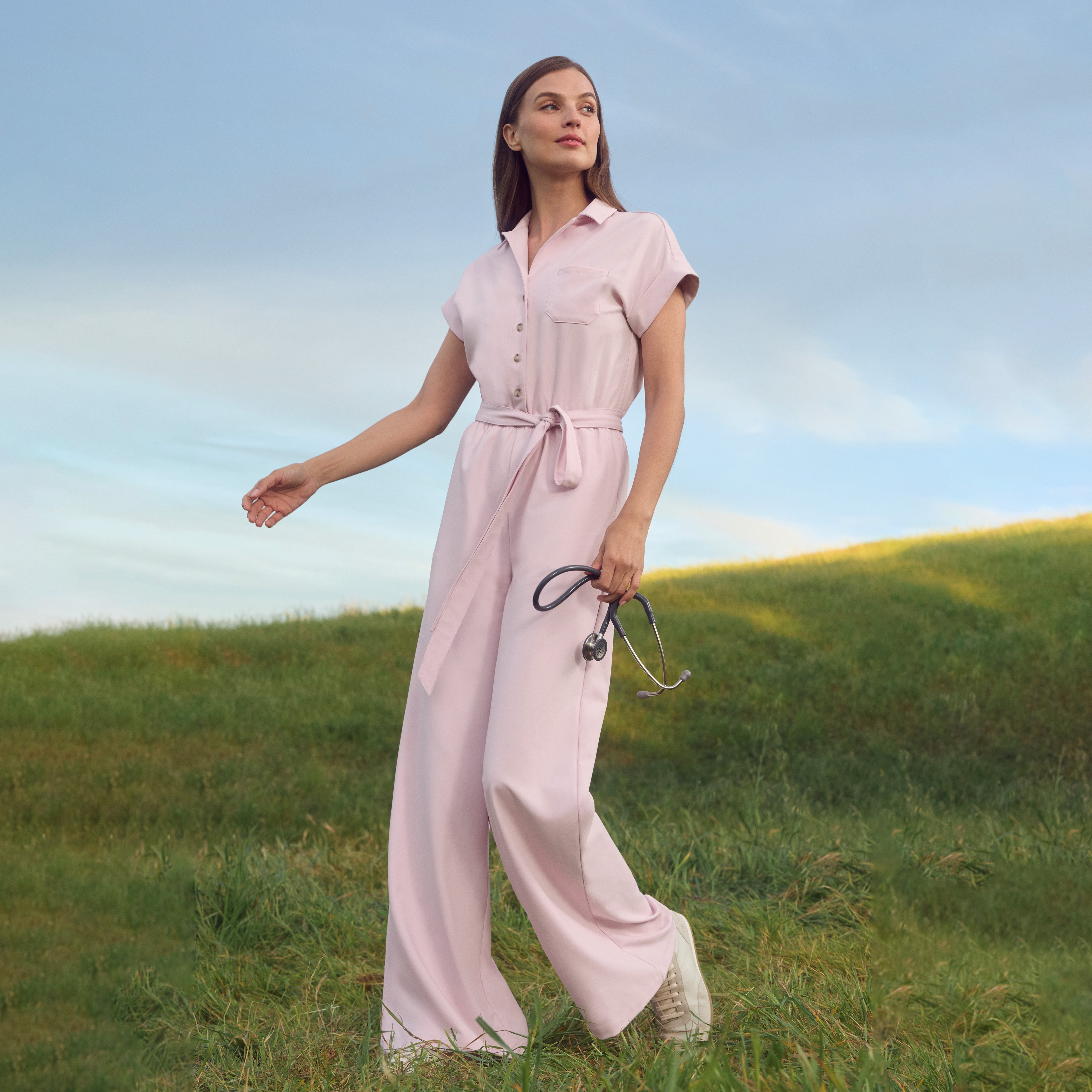 The Wide-Leg Scrub Jumpsuit - Rose Quartz