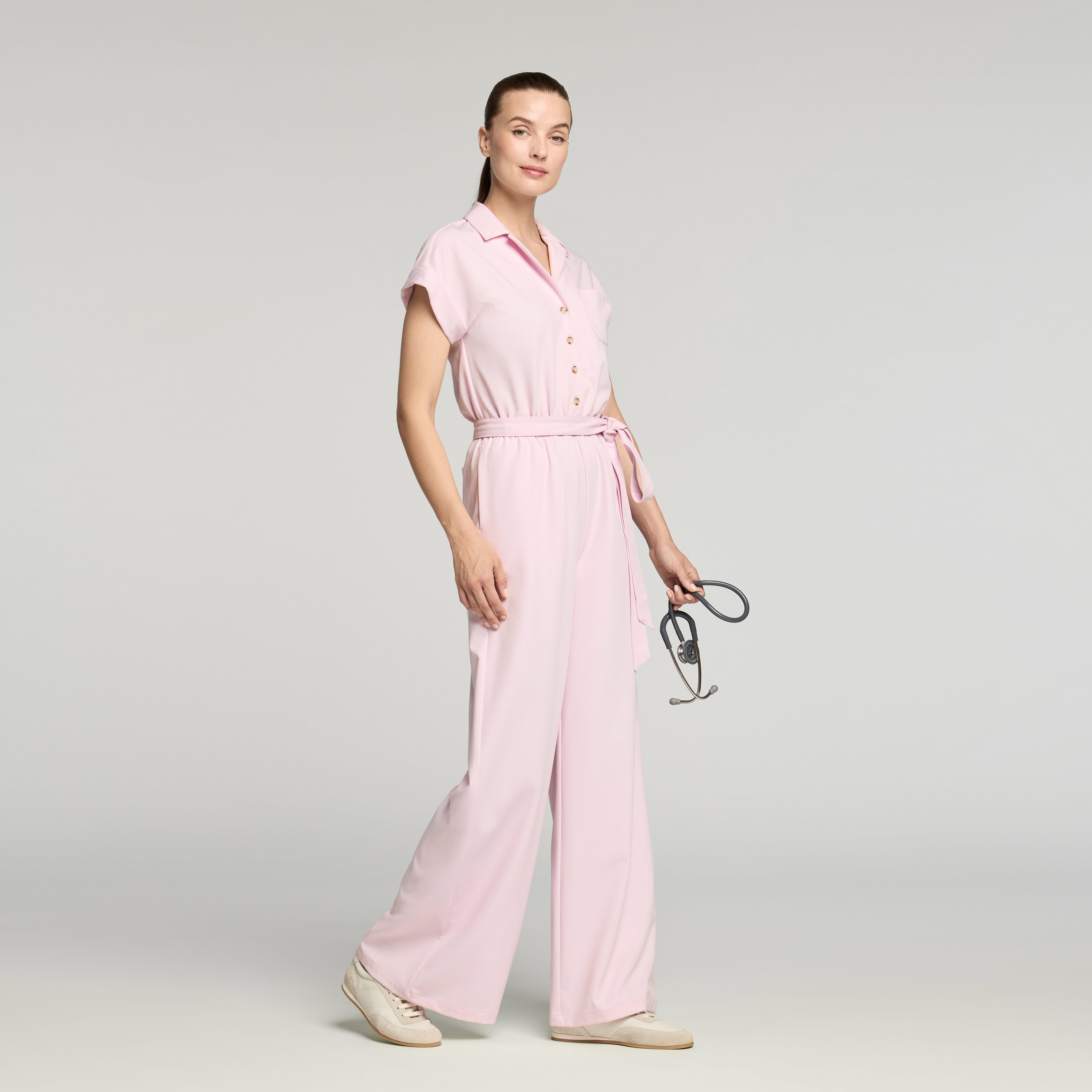 The Wide-Leg Scrub Jumpsuit - Rose Quartz – JAANUU