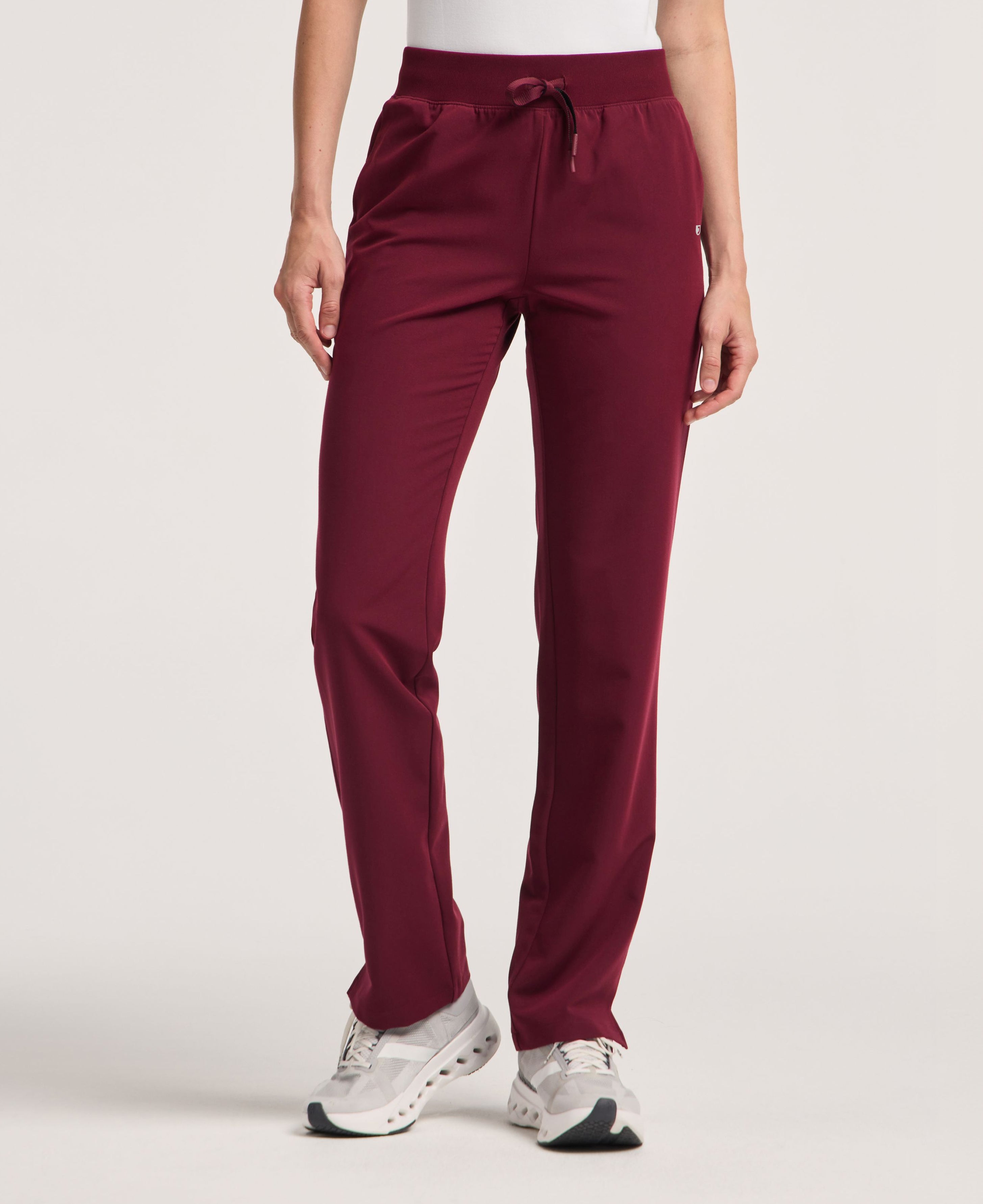 Jaanuu Xenos Knit-Waist Scrub Pant in Burgundy, product photo 1 of 6