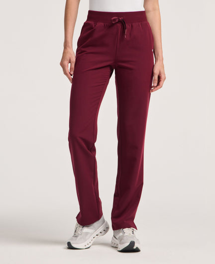 Jaanuu Xenos Knit-Waist Scrub Pant in Burgundy, product photo 1 of 6