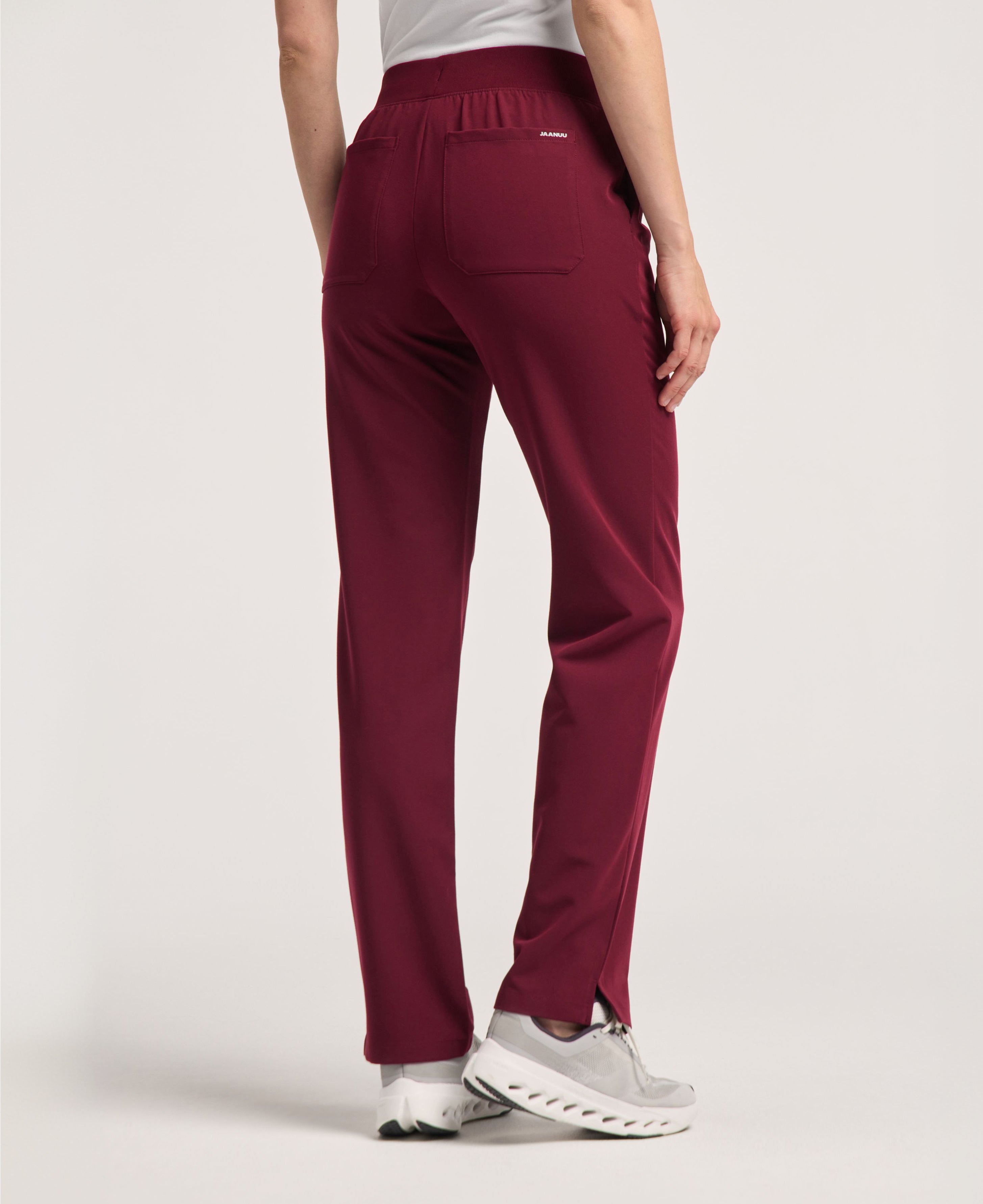 Jaanuu Xenos Knit-Waist Scrub Pant in Burgundy, product photo 3 of 6