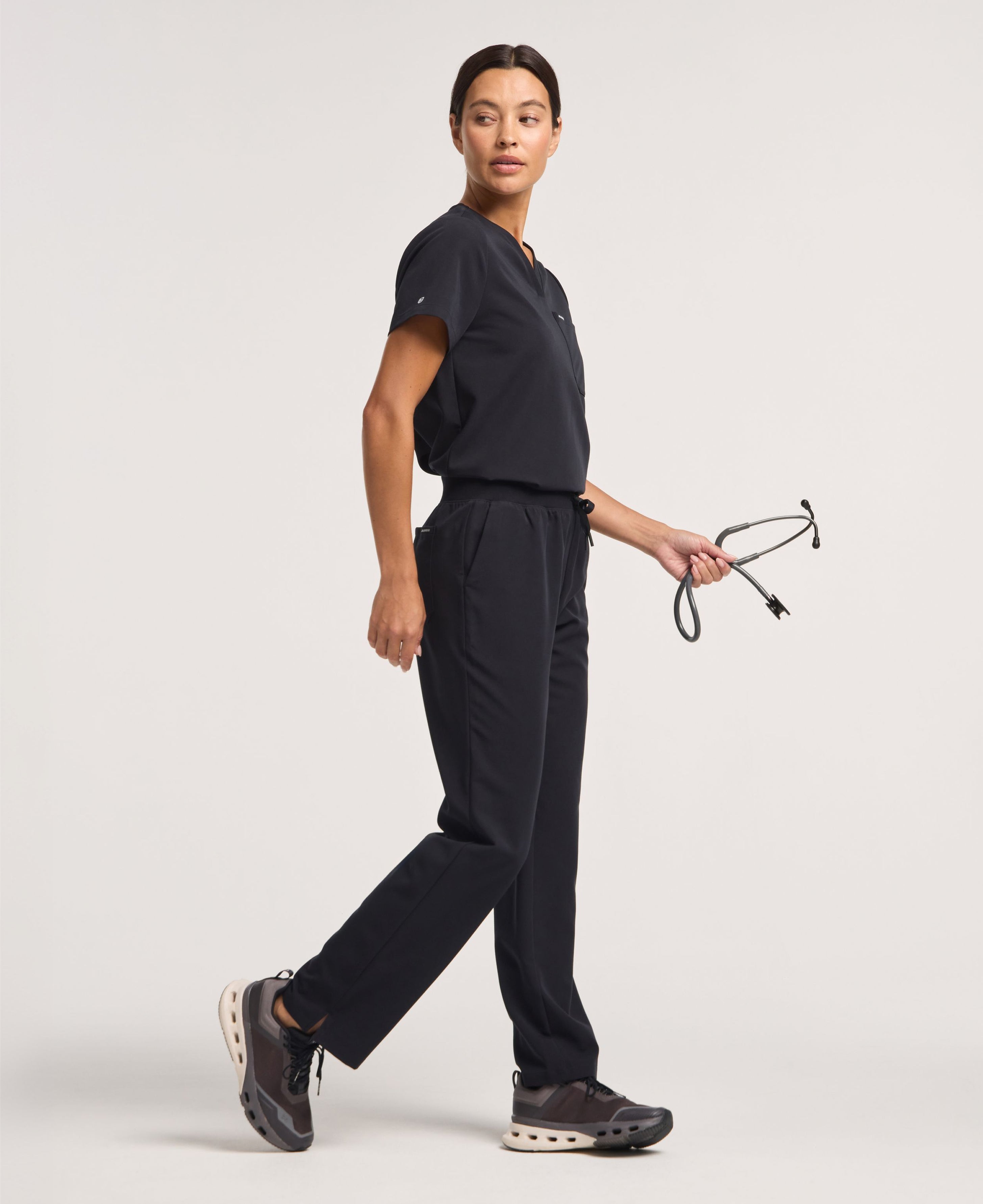 Jaanuu Xenos Knit-Waist Scrub Pant in Black, product photo 2 of 6