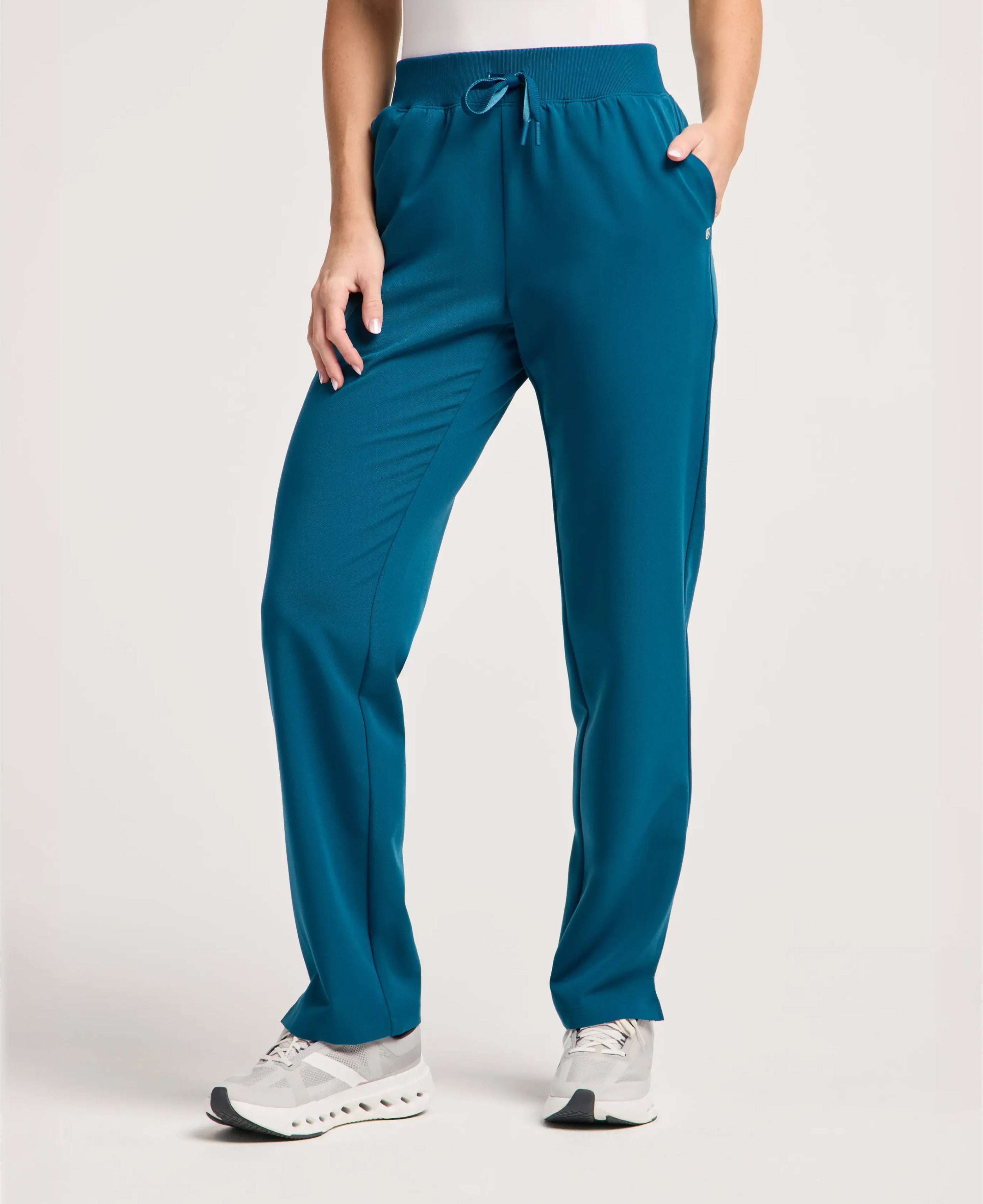 Jaanuu Xenos Knit-Waist Scrub Pant in Caribbean Blue, product photo 2 of 6