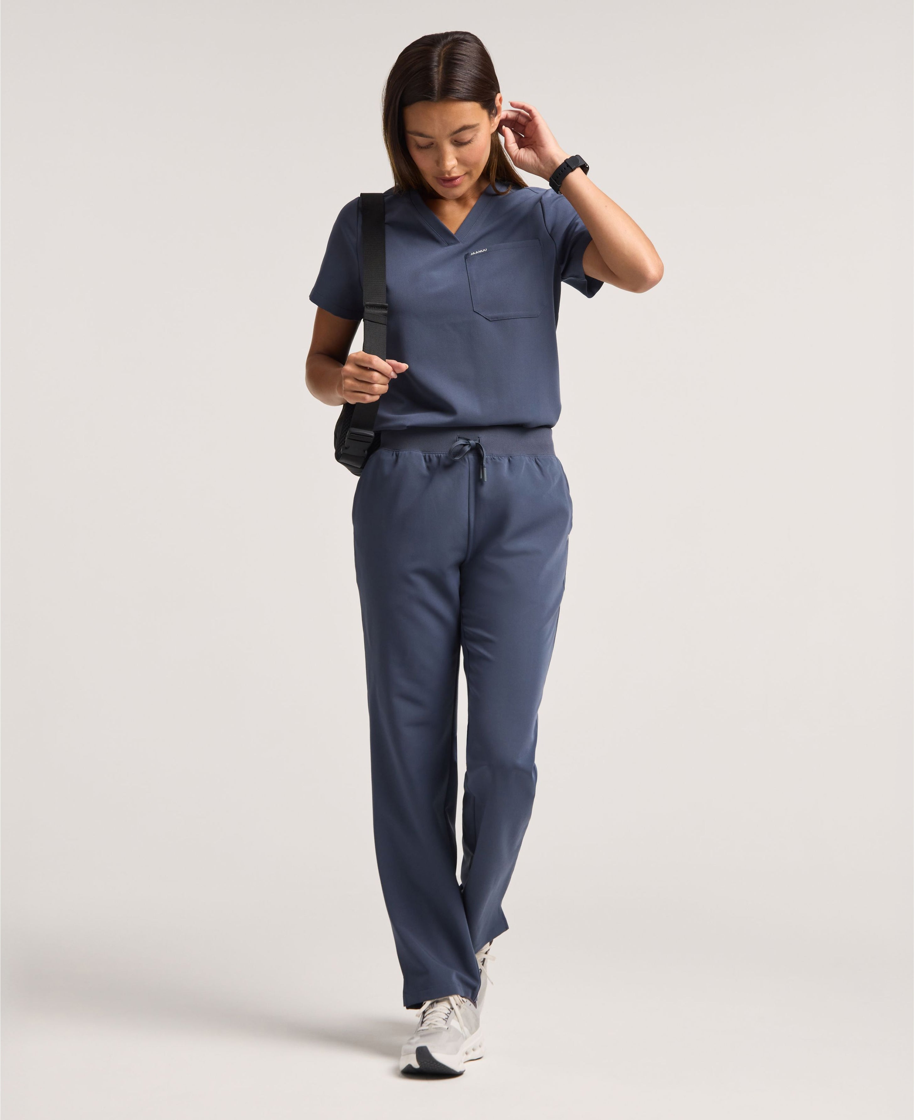 Jaanuu Xenos Knit-Waist Scrub Pant in Carbon Gray, product photo 1 of 6