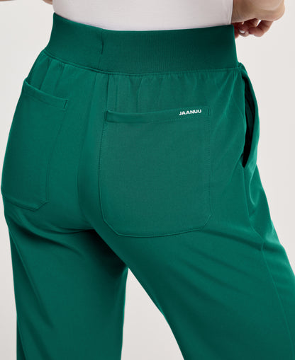 Jaanuu Xenos Knit-Waist Scrub Pant in Hunter Green, product photo 5 of 6