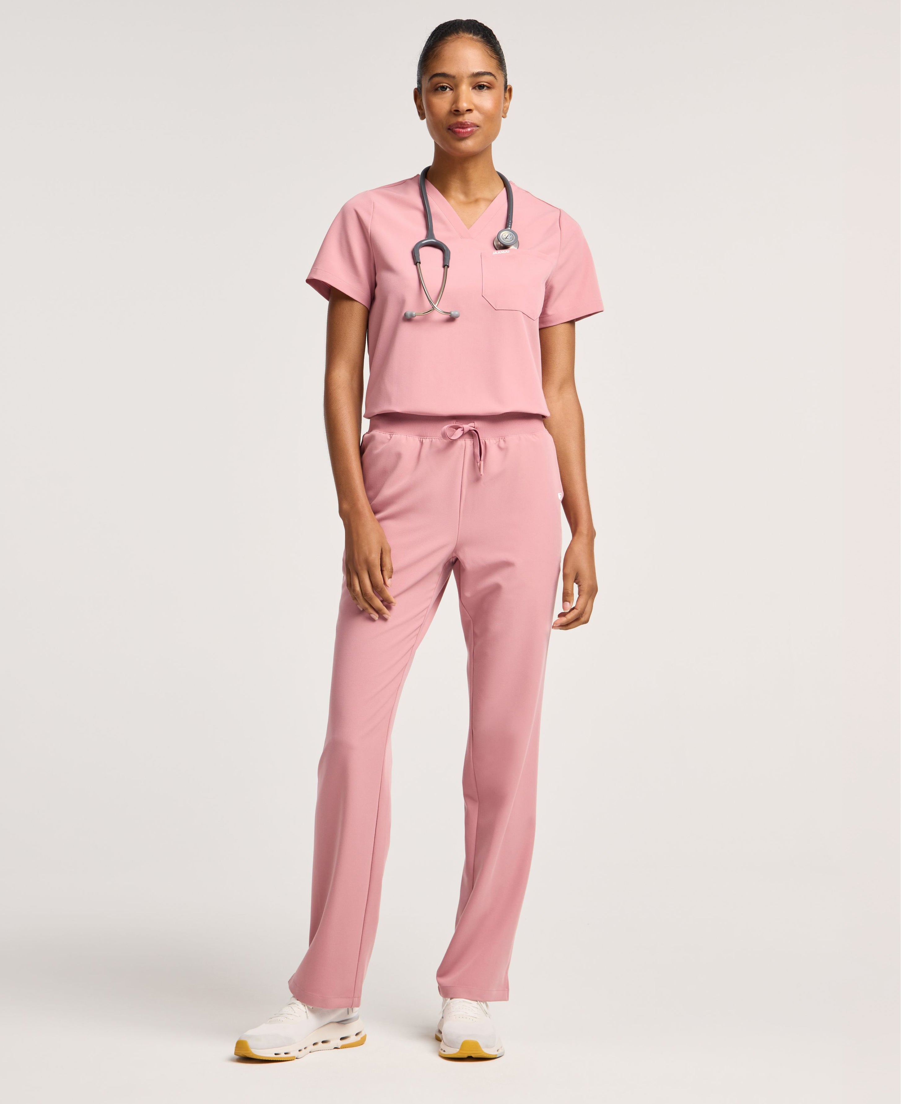 Jaanuu Xenos Knit-Waist Scrub Pant in Mauve, product photo 3 of 6