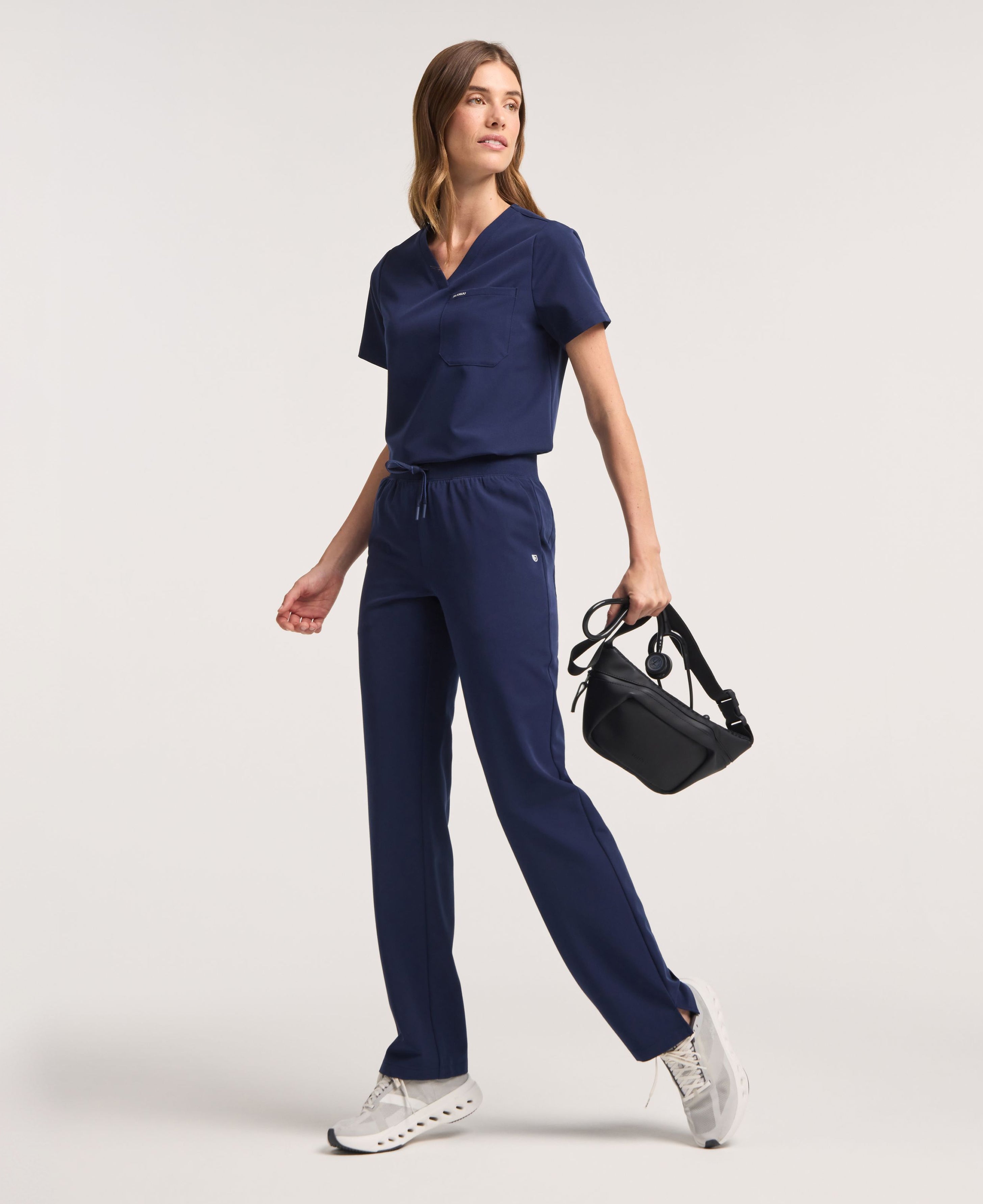 Jaanuu Xenos Knit-Waist Scrub Pant in Midnight Navy, product photo 1 of 6