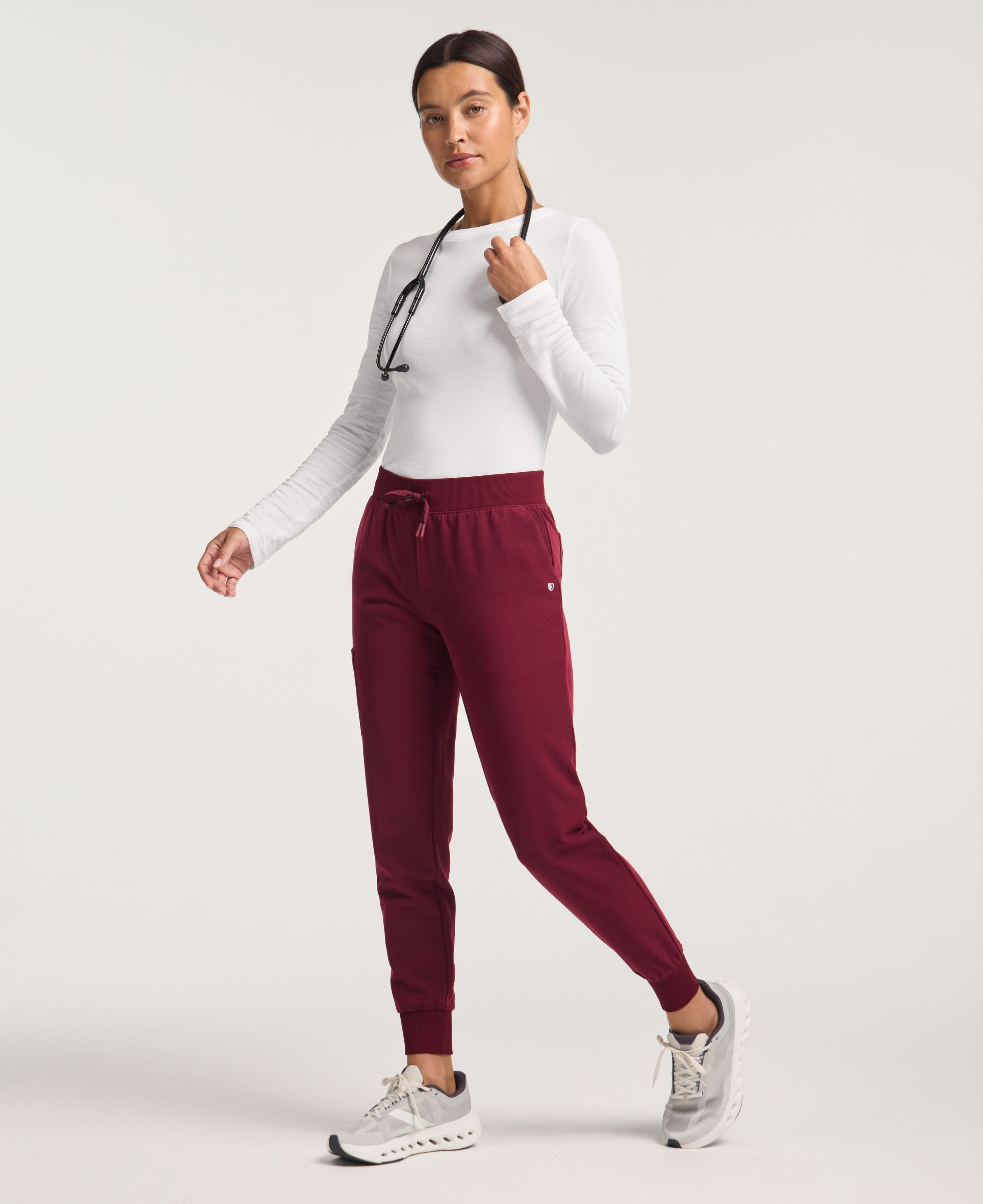 Jaanuu Silex Slim Scrub Jogger in Burgundy, product photo 2 of 6