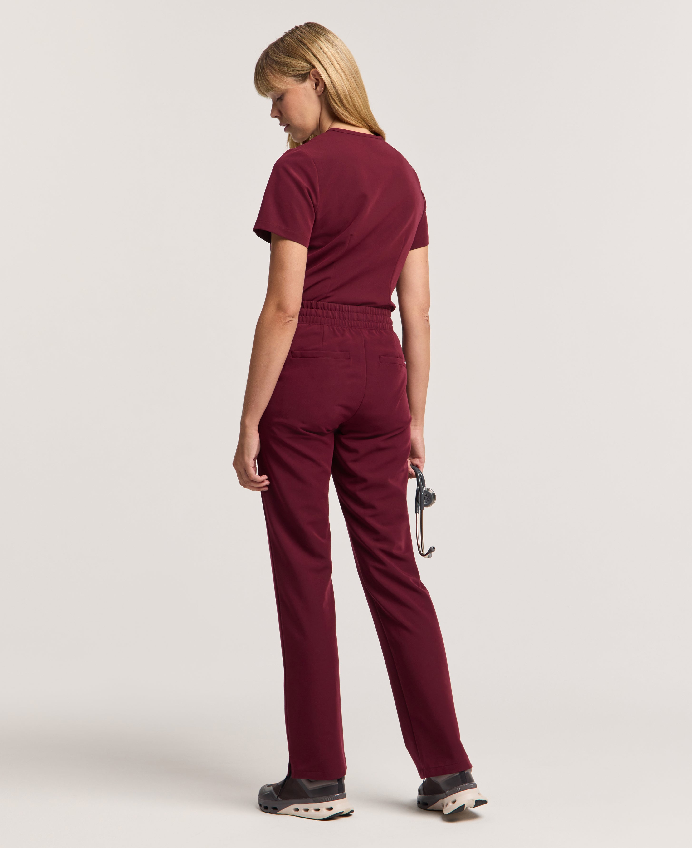 Jaanuu Kerr High Waisted Scrub Pant in Burgundy, product photo 3 of 6