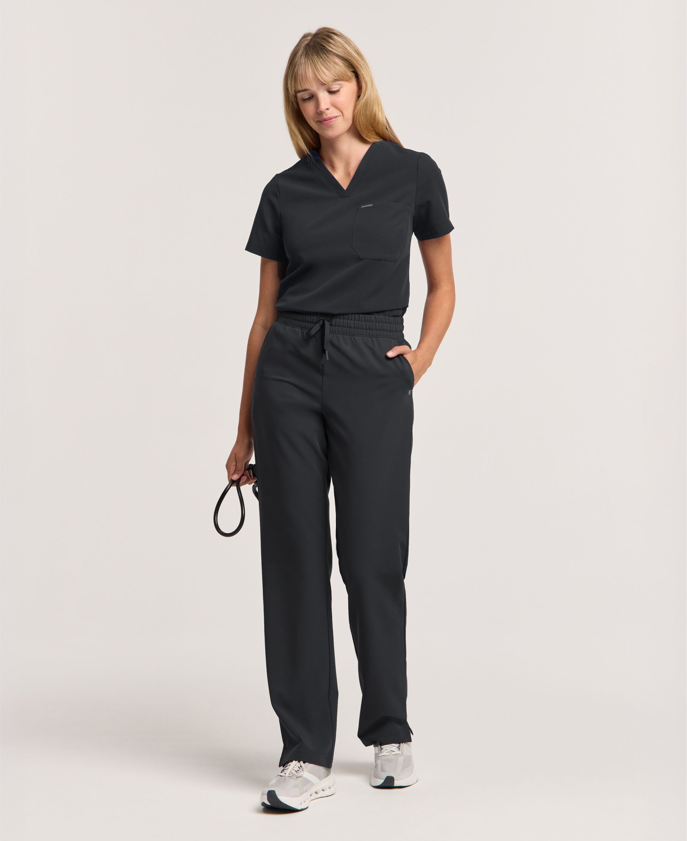 Jaanuu Kerr High Waisted Scrub Pant in Black, product photo 4 of 6